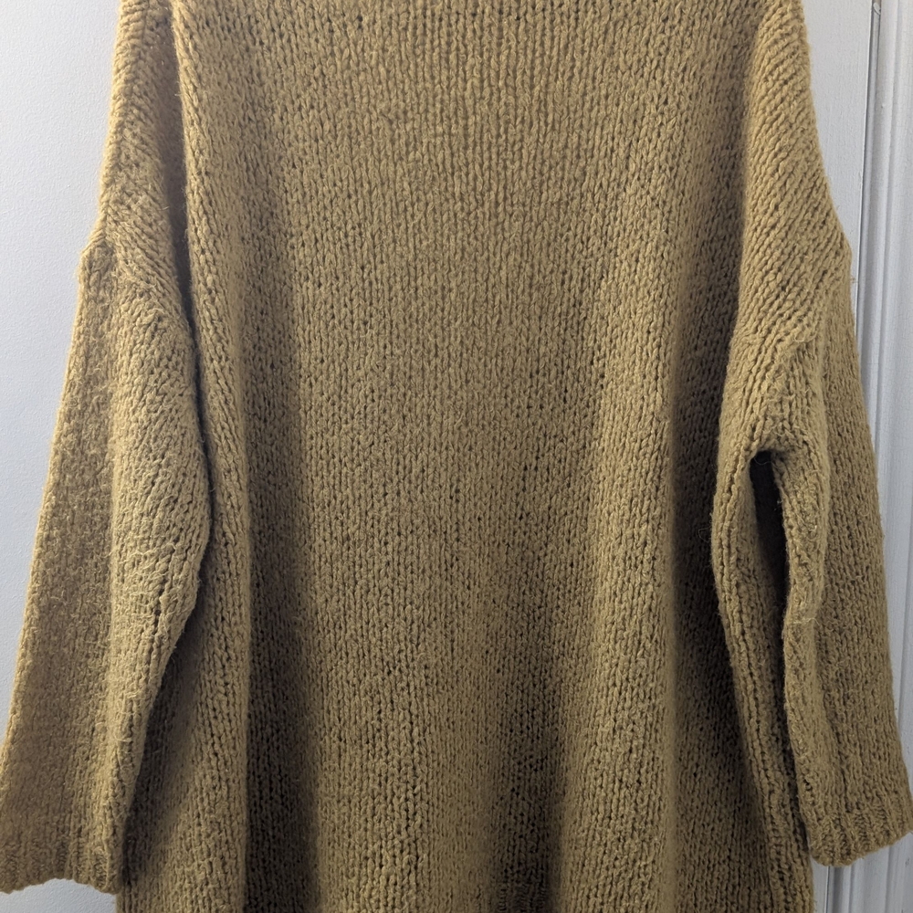 Oversized Open-Front Mustard Cardigan with Pockets - Picture 8 of 10